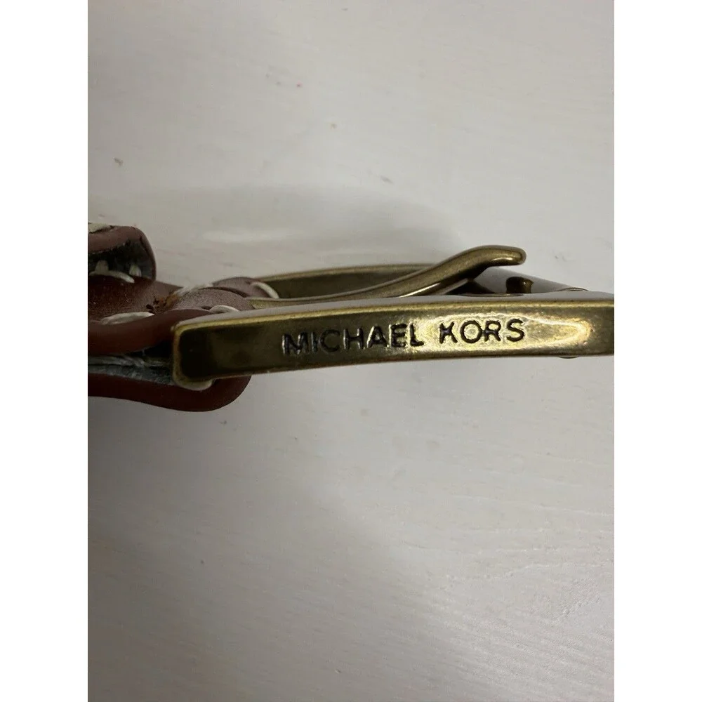 Michael Kors Genuine Leather Belt Brown Brass Buckle Logo Women’s Size M